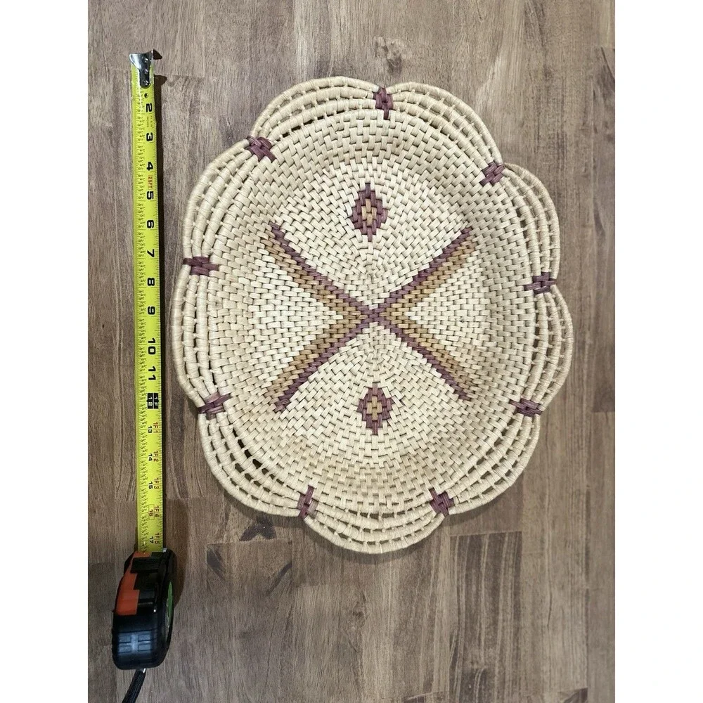 Vintage Southwestern 17x 14 Handwoven Seagrass Basket Tray Boho Centerpiece